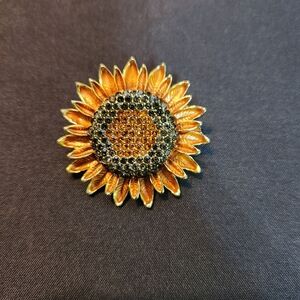 Sunflower Brooch with Black and Gold Accents